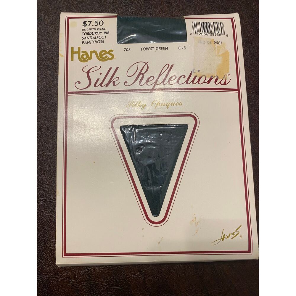 NOS Vintage Hanes Silk‎ Reflections Corduroy Rib Pantyhose Forest Green C-D